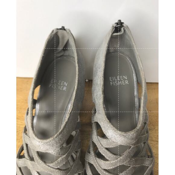 Eileen Fisher Silver Lattice Cage Leather Wedge Sandals Size 6 - Picture 4 of 9